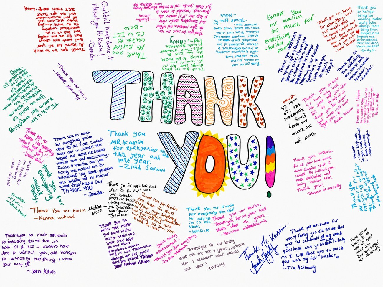 Hand-written thank you poster from students